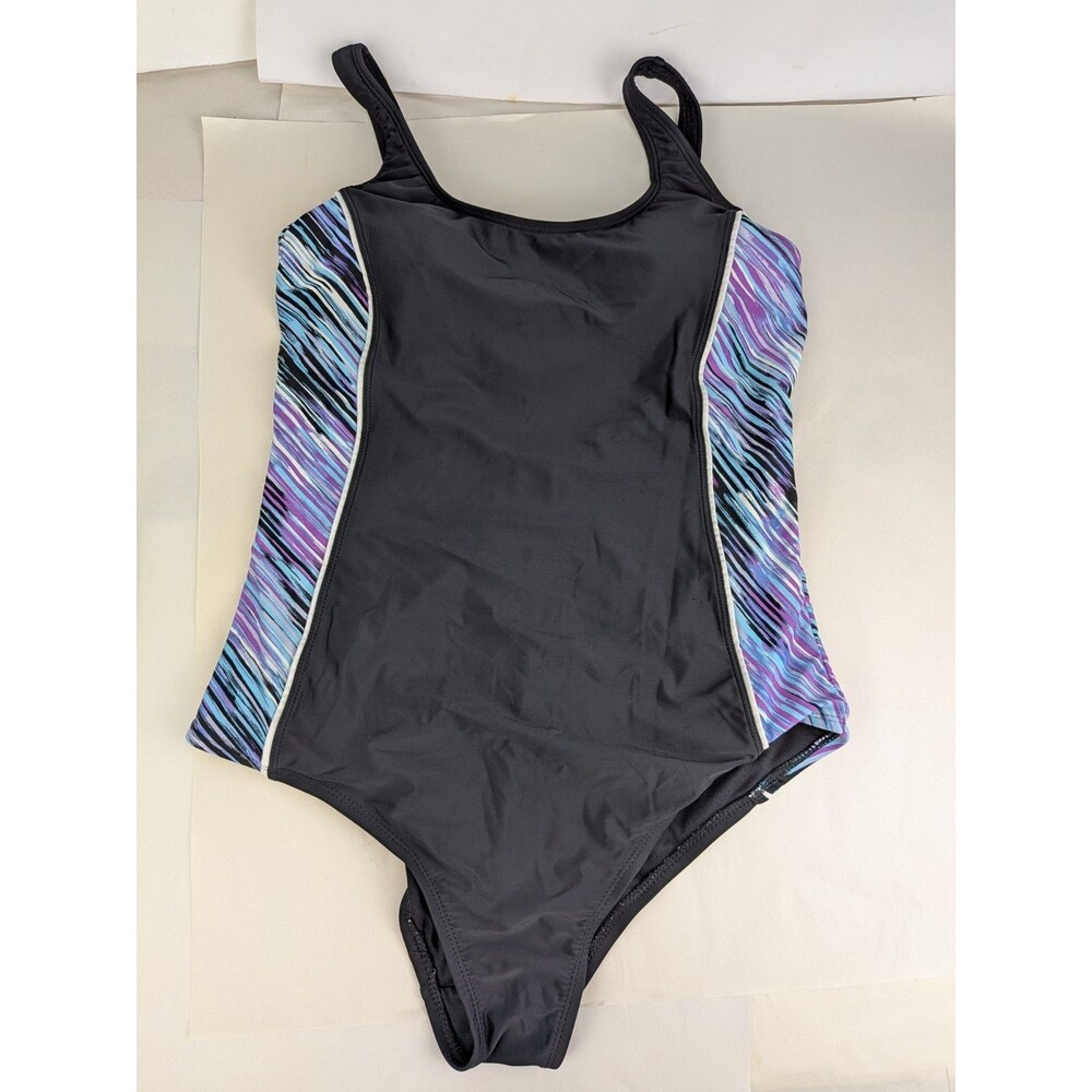Catalina One Piece Swimsuit Womens L 10-12 Black Wireless Padded 90s Style